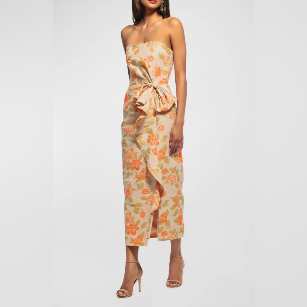 NWT Shoshanna Strapless Draped Floral Jacquard Midi Dress Size 6